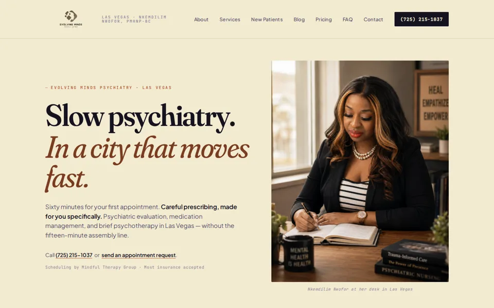 Evolving Minds Psychiatry home page